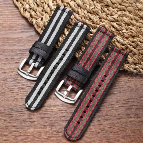Classical Stripe Nylon Watch Strap 20mm 22mm Glossy Seatbelt Watchband Quick Release Sport Soft Wristband Watch Accessories