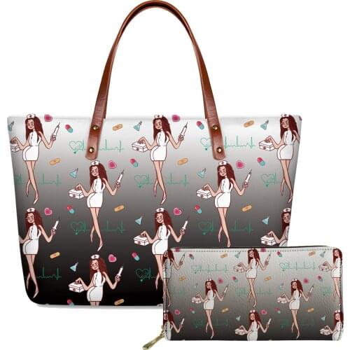 Luxury Womens Leather Bag Fashion Handbags Purses Set Medical Nurse Printed Lady Shoulder Bags Large Casual Tote Bolsa Feminina