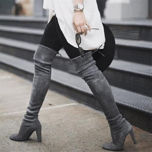 Sexy Slim Boots Faux Suede Over The Knee High Shoes Women Fashion Winter Thigh High Boots High Heels Shoes Woman Botas Mujer