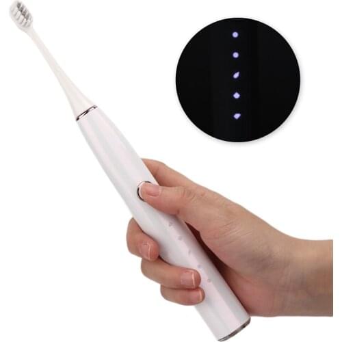 White Ultrasonic Electric Toothbrush Adult Dual Use Face Cleaning Brush Head Silicone Soft Hair Teeth Whitening Tool 5kinds Mode