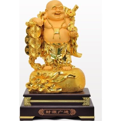 9" Aureate resin Laughing Buddha statue Maitreya Buddha world is yours statue decoration living room big belly Buddha home decor
