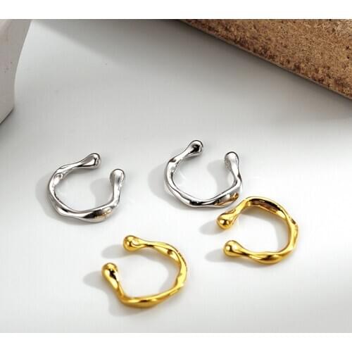 ONLY 1PC (No pierced) Authentic 925 Sterling silver White/Gold Irregular Wave Geometric Clip Earrings TLE1050