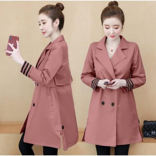 Youth clothing trench coat Autumn Loose large size ladies coats Double-breasted Tops popular long women Windbreaker coat female