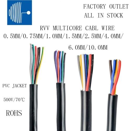 TRIUMPHCABLE 1/2m RVV0.5mm 10/12/14/16core Black jacket multi core pvc wire stranded copper 500v electrical cable flexible wire