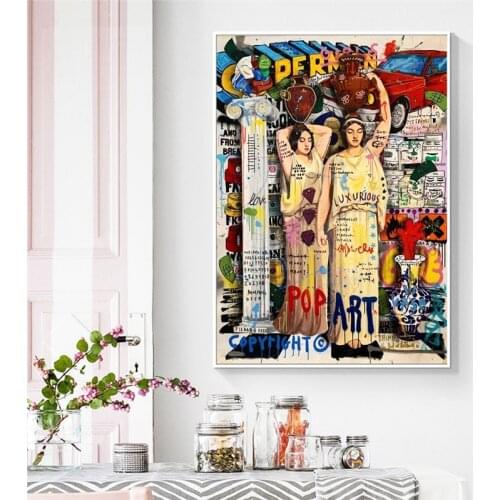 Street Graffiti Pop Art Posters and Prints Wall Canvas Portrait Painting Two Women with Kettles Picture for Living Room Decor