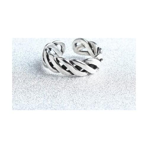 Thai Silver Twist Vintage Open Ring Handmade Silver Ring Weave Personality 925 Sterling Silver Rings for Women Anniversary