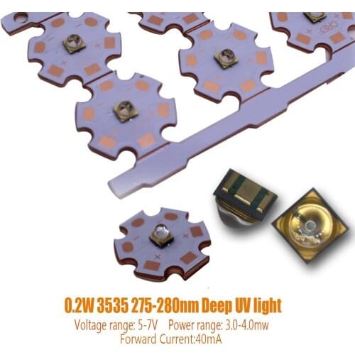 High Power 3535 0.2W 275-280NM Deep UV LED CHIP UVC Ultraviolet Sterilization LED Diode 40mA 5-7V