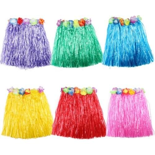 Wholesale 1PCS Plastic Fibers Kid Grass Skirts Hula Skirt Hawaiian costumes 30CM Girl Dress Up Party Supplies 10 Colors