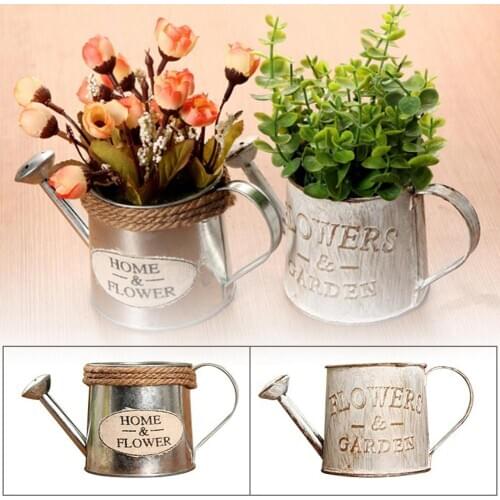 Retro Iron Flowerpot Garden Flower Vase Bucket Watering Pot Kettle Home Decor Flower Pot Home Decorations