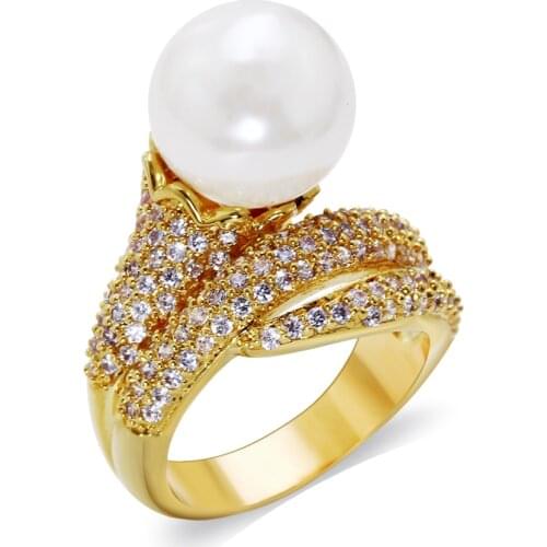 Pearl ring White and Yellow Color Pave Small cubic zirconia Womens Jewelry rings Best gift for mother