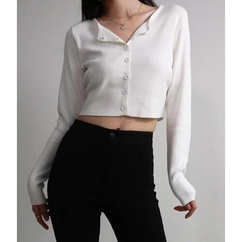 Simple Athena Polo Collar Knitted Long Sleeved Crop Tops Women Spring Autumn Anime Harajuku Lace Single Breasted Knit Cardigan