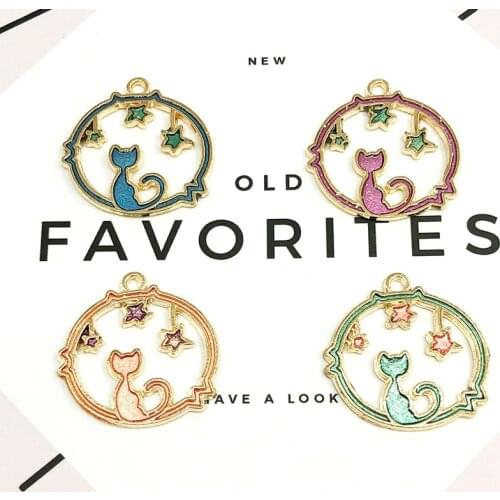 10pcs/lot Star cat Enamel Animal Charm For Fashion Jewelry Makings Bracelet DIY Earrings Necklace Findings XL842