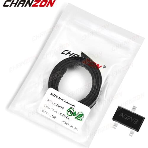100pcs AO3416 SOT-23 N-Channel SMD Mosfet Bipolar Junction Transistor BJT SIC Mos Fets Triode Tube SMT Integrated Circuits