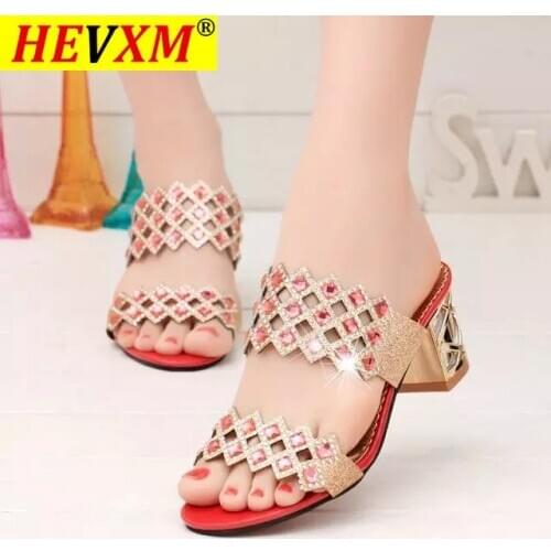 2021 Hot Summer Elegant Fashion Women Casual Shoes Thick with Sandals Peep-toe Beach Shoes Mid Heel Bright Gold Silver 4 Color