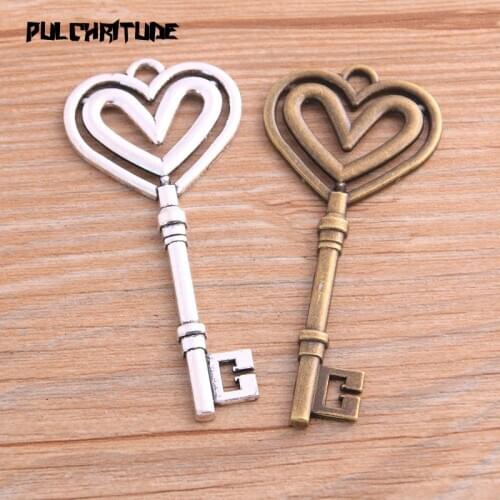 4pcs 31*69mm Two Color Big Heart Key Charms Pendants Handmade Decoration Vintage For DIY Jewelry Making Findings