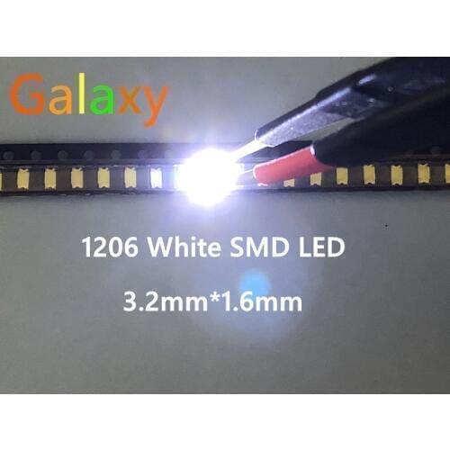500PCS SMD 1206 White Led 1206 smd led cool white Super Bright LED Diode Light 5000-8000k 200-300mcd 3.0-3.6v