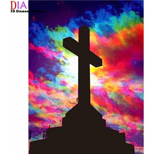 5D Diy Diamond Painting Religious Cross Landscape Diamond Embroidery Jesus Christian Religiou Icons Diamond Mosaic Cross Stitch