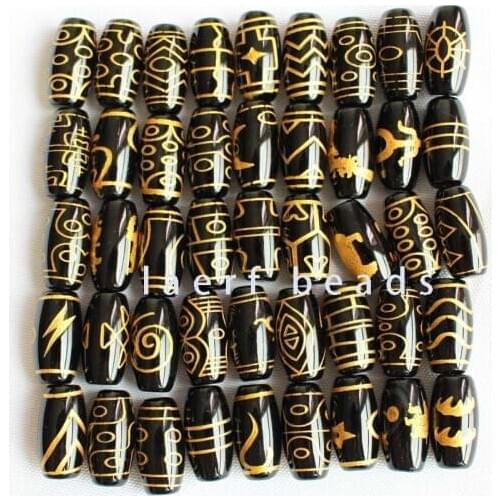 10x20mm DZI Black beads agate stone Tibet Oval Shape gold stripe loose Beads 1pcs