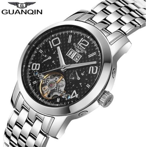 Automatic Watches GUANQIN Tourbillon Watch Men Luminous Date Calendar Full Steel Skeleton Mechanical Wristwatches Mnale Clock