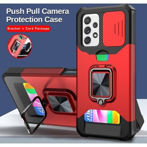 Slide Window Camera Protect Case For Samsung Galaxy A52 A52s A72 A32 2021 A 52 S 72 32 Car Magnetic Ring Stand Card Slot Fundas