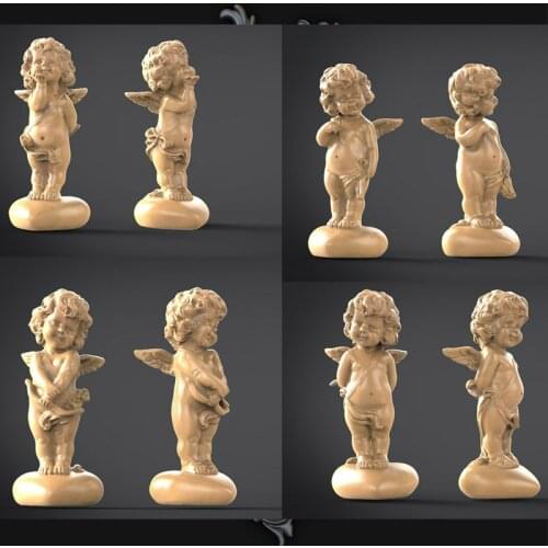 Four mini angels 3D statues STL model for cnc artcam engraving carving design files