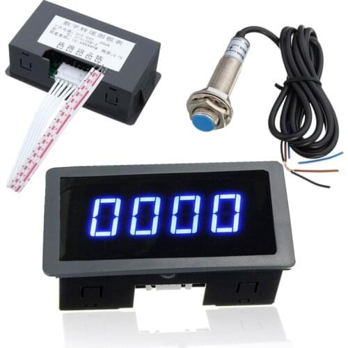 1pcs 4 Digital LED Blue Green Tachometer Gauge RPM Speed Meter+Hall Proximity Switch Sensor NPN 12V Accessories Tachomete Sets