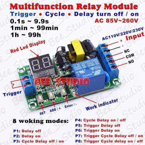AC 110V 220V 230V Digital LED Cycle Delay Timer cycle trigger Relay Switch Turn ON/OFF Module Adjustable 0.1S to 99H new