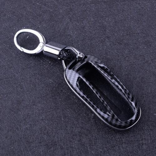 CITALL Carbon Fiber Style Auto Key Fob Cover Case Chain Holder Fit for Tesla Model X 2016 2017 2018 2019