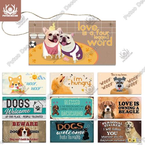 Putuo Decor Dog Gift of Love Wooden Hanging Plaque Decorative Plaques Wooden Dog Signs for Dog House Decor Living Room Decor