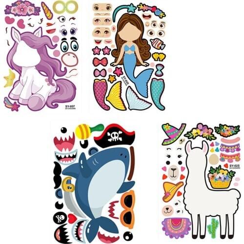 DIY Kids Stickers Puzzle Games Zoo Animal Dinosaur Shark Princess Assemble Jigsaw Baby Recognition Training Education Toys Reuse