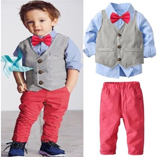 Children Suit 2020 Autumn New Baby Boys Gentleman Vest Shirt Trousers Send Bow Tie Four-piece Kids Banquet Formal Wear 0-6 Years