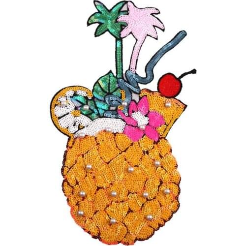 T shirt women Beads patch sequins Pineapple fruit drink deal with it biker patches for clothing Diy flower stickers t shirt mens