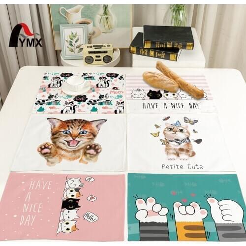 FYMX Cartoon Pattern Napkin Cute Cat Kitten Wearing Sunglasses Catching Butterfly Cat Paw Napkins Home Kitchen Household