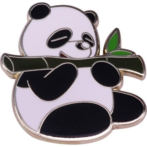 Chinese giant panda Bear Chewing on Bamboo China iconic national animal Lapel Pin