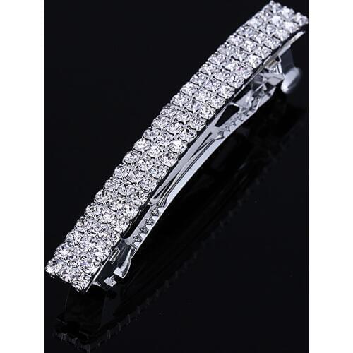 2017 Hot Sale Promotion Classic Barrettes Lovely 3 Row Hair Barrette Silver Plated Rhinestone Jeweled Clip Pin For Women