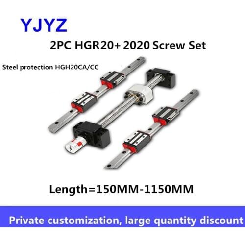 2020 Ball Screw Linear Guide Rail Kit HGR20 Linear Guide Rail Kit Steel Protection Flange/Square Slider Length = 150MM-1150MM