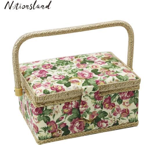 Sewing Basket with Sewing Kit Accessories DIY Fabric Crafts Sewing Tools Storage Box 24.5*18*12.5cm
