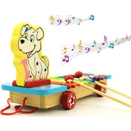 Colorful Childrens Musical Instruments Toy Wooden Frame Cute Dog Xylophone Baby Educational Developmental Wooden Toys Gifts