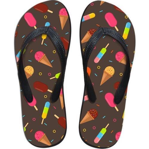 Moda Summer Art Design Cute Sweet ice cream Printed Custom Flip Flops Beach Summer Free Shipping Unisex Outdoor Slippers Shoes