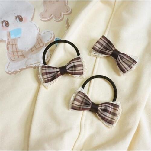 Lolita Brown Plaid Bow Hair Circle Hair Accessories Side Clip Hairpin Hair Ornament D774