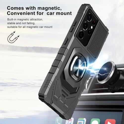 Magnet ShockProof Phone Case For Samsung Galaxy S21 FE Ultra Plus KickStand Silicone Cover Armor Case For Samsung Note 20 Ultra