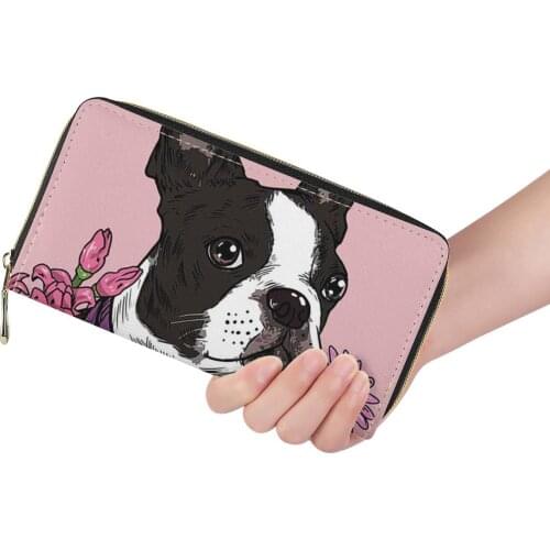 Cute Woman Wallet Long Zipper Coin Women Purse Boston Terrier Dog Print Clutch Card Wallets for Ladies Girls Travel Phone Bags