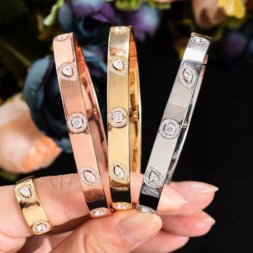 GODKI New Luxury Trendy Sparkly Stackable Bangle Ring for Women Bridal Jewelry Sets Wedding Perfect Gift High Quality boho