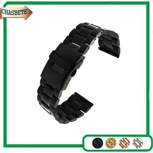 Stainless Steel Watch Band for Armani 16mm 18mm 20mm 22mm 24mm Men Women Metal Strap Belt Wrist Loop Bracelet Silver Black + Pin