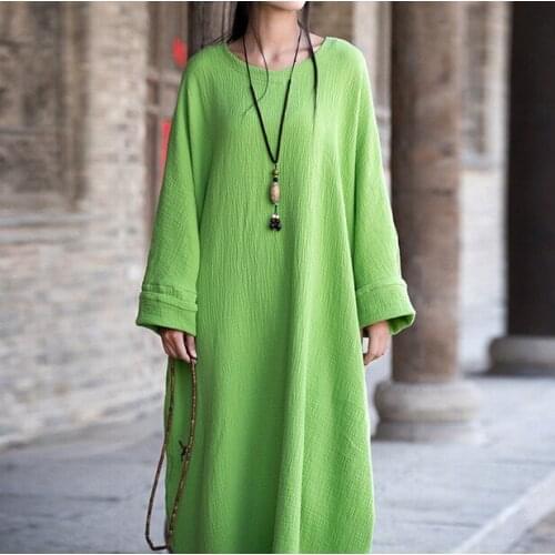 New 2020 Spring women loose casual cotton linen dress,long sleeve oversize cotton dress,plus size dress vestidos femininos