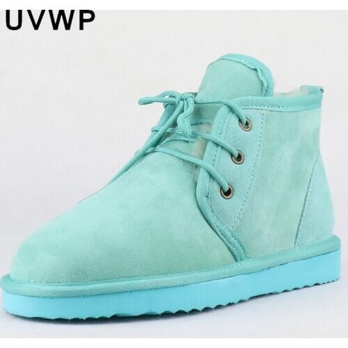 New Fashion Women Snow Boots Genuine Sheepskin Leather Woman Ankle Boots 100% Natural Fur Warm Wool Casual Shoes Winter Boots