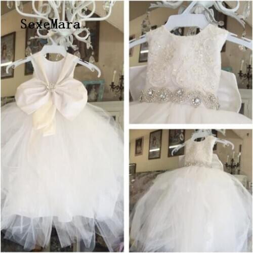 Ivory White Bride Flower Girl Dress for Wedding with big Bow First Communion Dress Vestidos Longo Custom Made