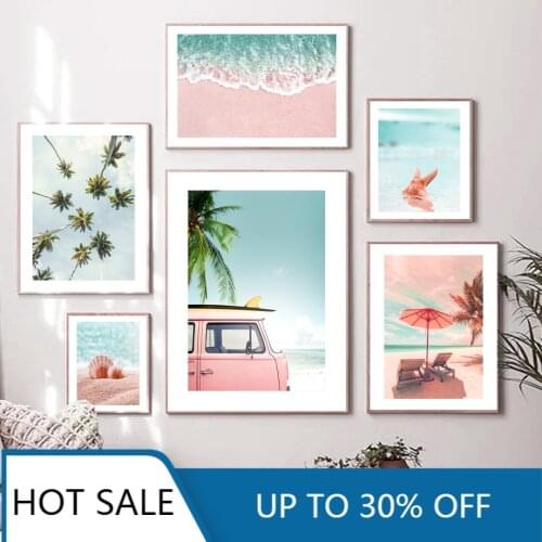 Beach Waves Parasol Shell Van Palm Coconut Tree Nordic Poster Wall Art Print Canvas Painting Plant Pictures For Home Decoration