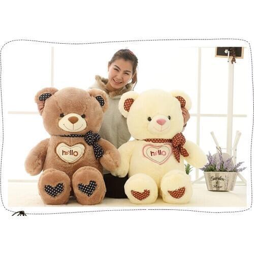 90cm "hello" teddy bear plush toy doll , white or brown colour , birthday gift b7829