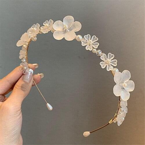LOVOACC Fairy White Clear Crystal Flower Headband for Women Lady Gold Color Metal Arcylic Hairband Hair Accessories Headwear
